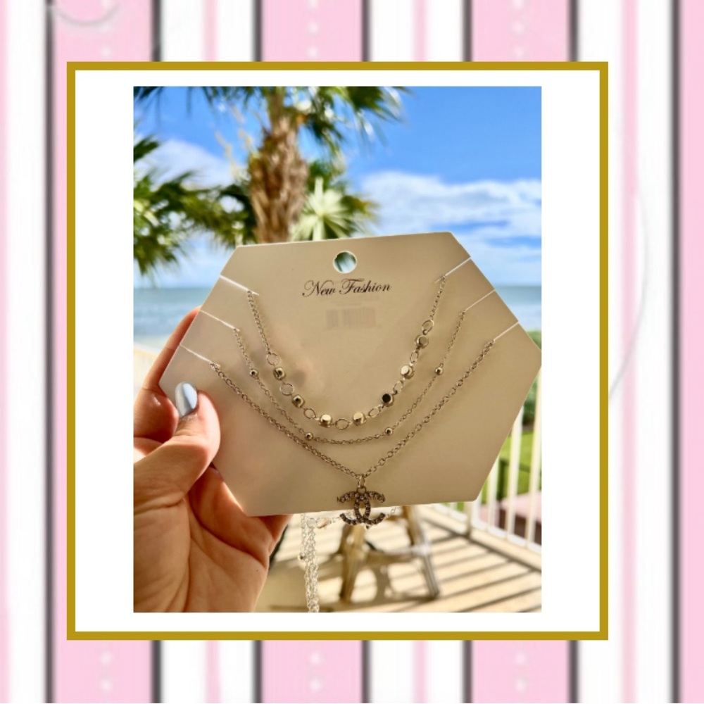 Three (3) layer necklace with “CC” design - Silver color NEW